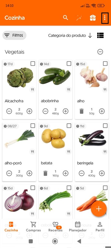 Kitchen page overflow menu icon